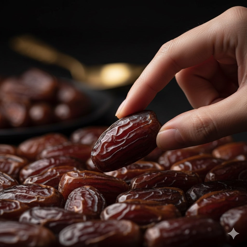 Grosse dattes medjoul en gros plan. belle texture des datte a l'état brut avant d'être fourrées de fruits sec. Sélection des jolies dattes avant d'être préparer  